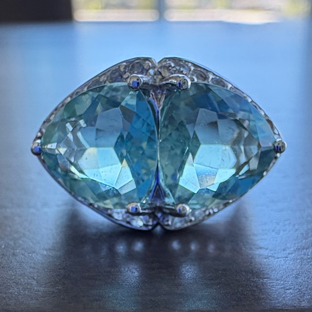 Green Fluorite w/ White Topaz on Sterling Silver Ring